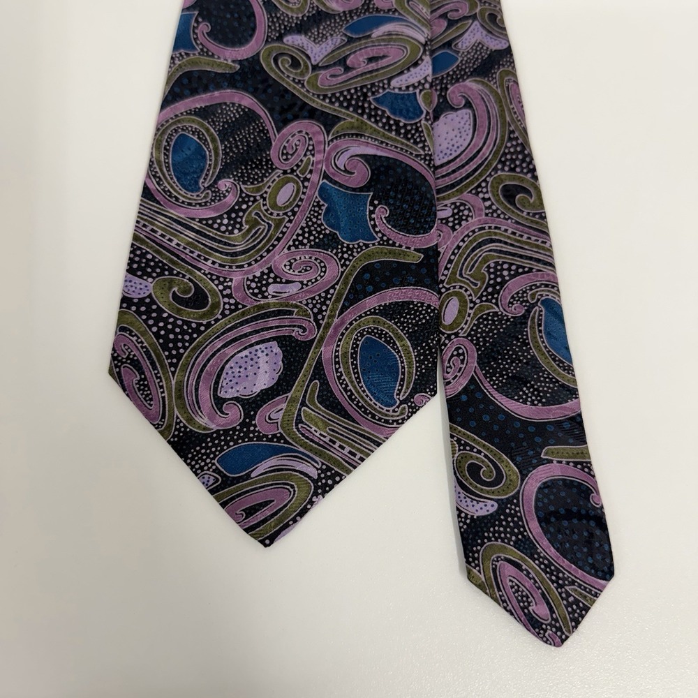 Brioni Men's Vtg Tie Paisley Purple/Blue/Bronze Satin Silk 3.75" (W) 56" (L) euc